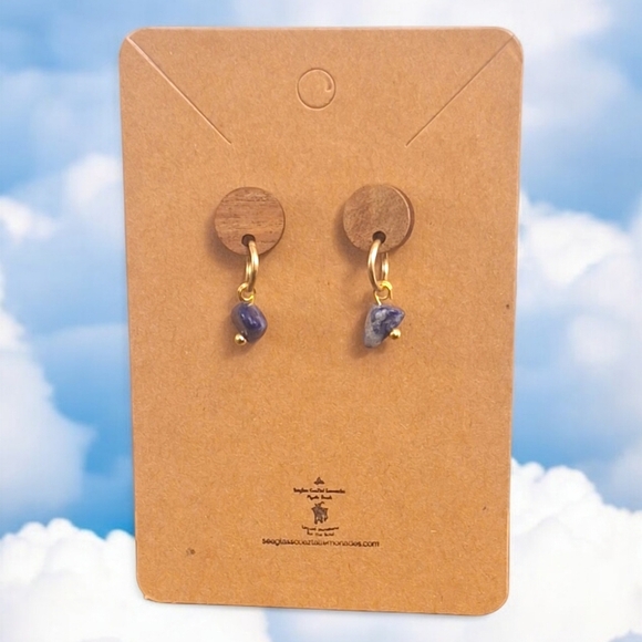 Gold and Lapis Wood Drop Earrings - Picture 1 of 1